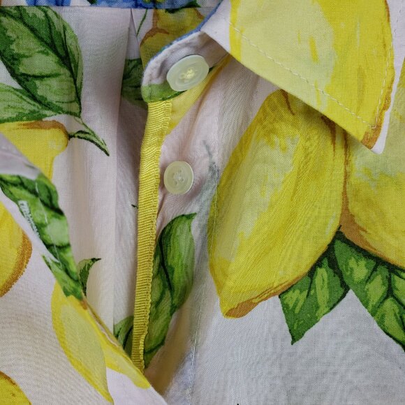Talbots Button-Up Shirt Blouse Lemon Print Fruits Floral Preppy Resort size L - Picture 8 of 14